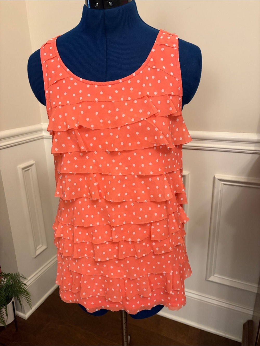 Elle Coral Polka Dot Ruffle Tank